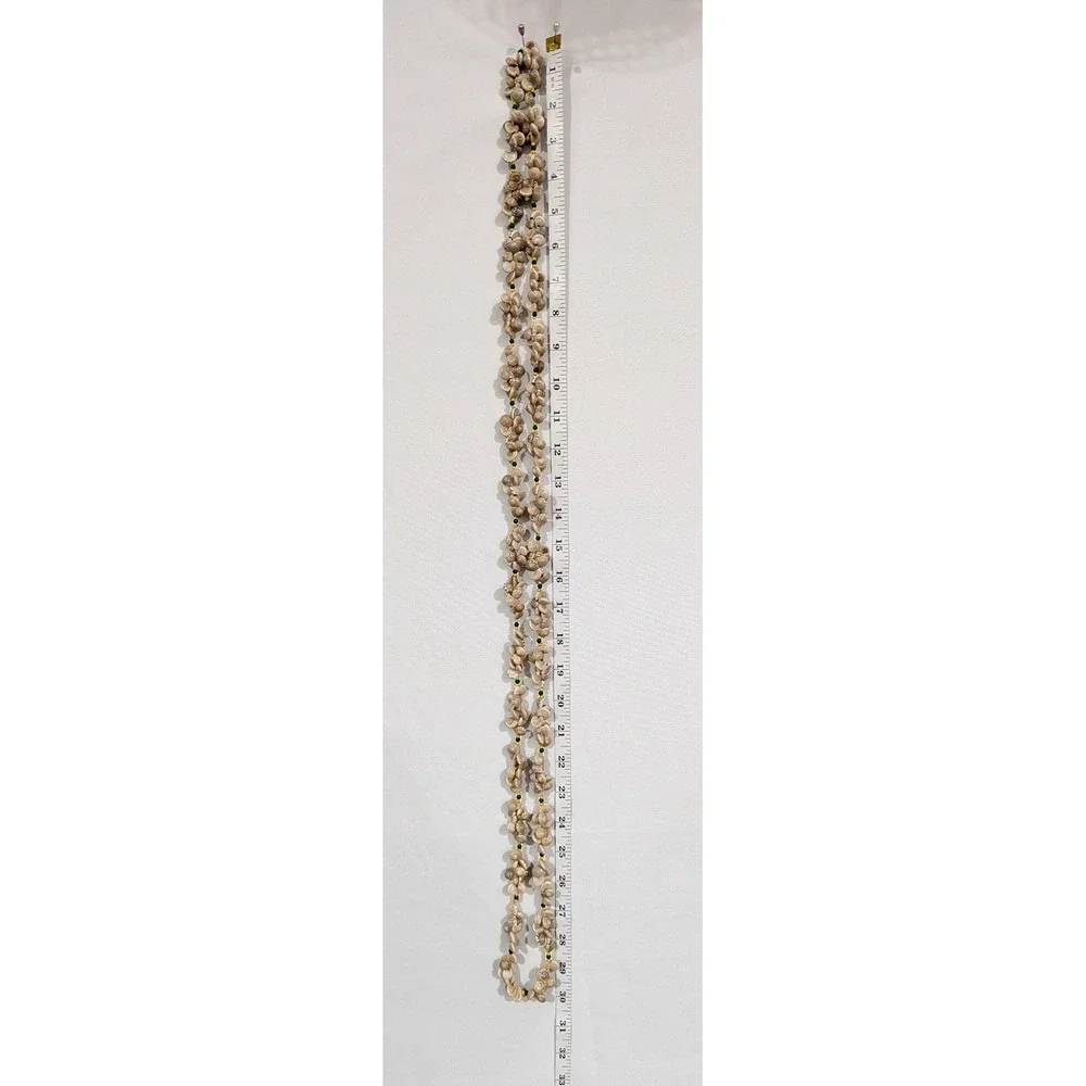 Vintage‎ Long Shell Lei Necklace Green Yellow Seed Beads Boho Coastal 60 Inch